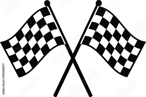 Two crossed checkered flags symbolizing racing victory and finish line isolated on transparent background, Vector