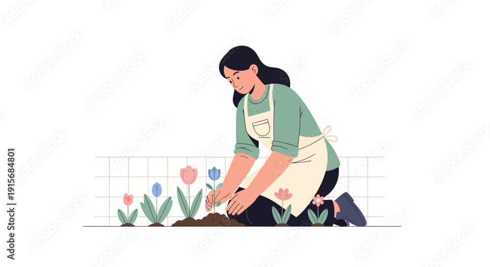 Fototapeta premium Creative Gardener Planting Tulips A Joyful Hobby Fostering Nature