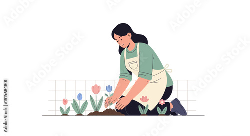 Creative Gardener Planting Tulips A Joyful Hobby Fostering Nature