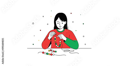 Creative Girl Crafting Colorful Beaded Necklaces With Joyful Focus