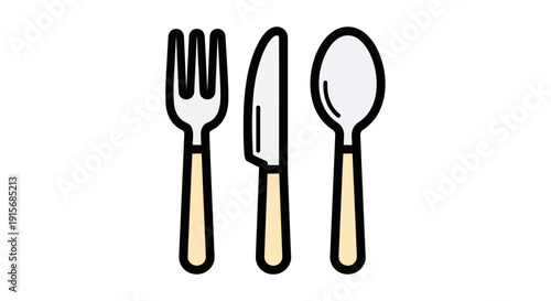 Simple Cutlery Set Icon: Fork, Knife, and Spoon Vector Illustration