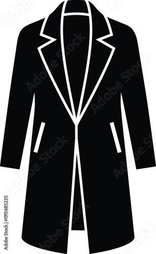 A black silhouette icon of a long overcoat for cold weather or formal wear.