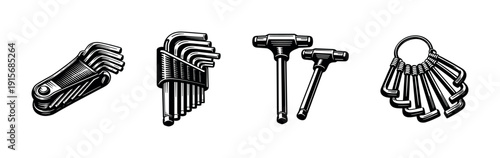Tool vector icons set. wrench and hex key designs. flat maintenance symbols collection