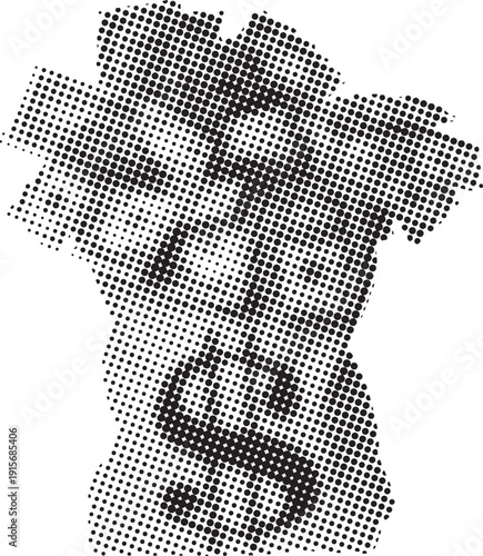 Stylized black and white halftone image representing crumpled money or debt