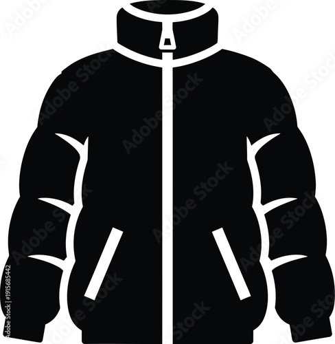 Puffer jacket black icon representing winter clothing and cold weather protection