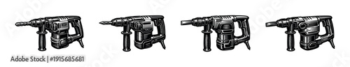 Electric drill tool icons set. flat vector icons collection. power tools, construction equipment
