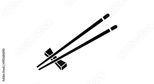 A simple black and white illustration depicts a pair of asian chopsticks bound together with a decorative wrap