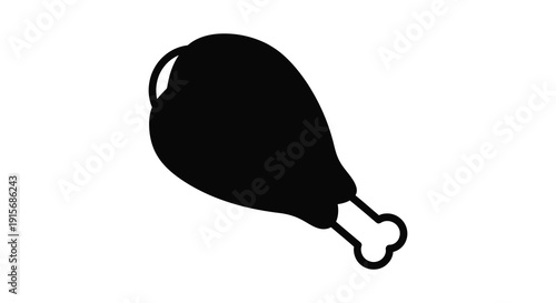A simple black silhouette depicts a single chicken leg showcasing its distinct shape and bone high quality professional