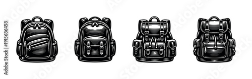 Backpack flat vector icons set: rucksacks, knapsacks, and bags collection