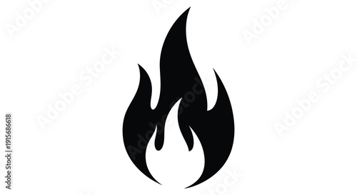 A striking black silhouette depicts a stylized flame showcasing its dynamic and upward reaching form high quality professional detailed