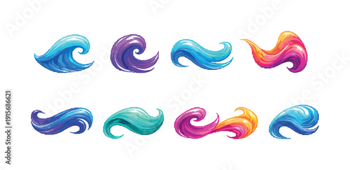 Wave, ocean 3d icon set. Colorful, vibrant waves for digital projects