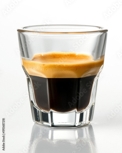 Espresso shot coffee in a glass, with foam crema