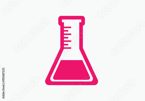 A pink graphic illustration of a laboratory volumetric flask with a measurement scale. isolated on transparent background, Vector
