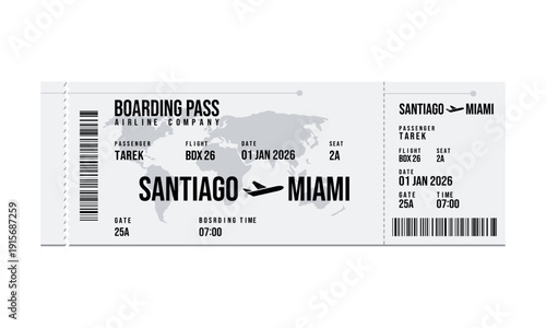Airline boarding pass for flight from Santiago to Miami