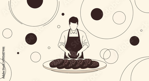 Culinary Artist Arranging Delicious Brown Biscuits On A Plate