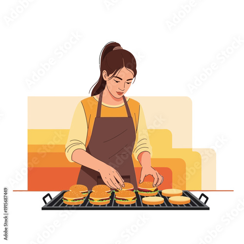 Culinary Artist Crafting Delicious Burgers on Outdoor Grill for Summer Delight