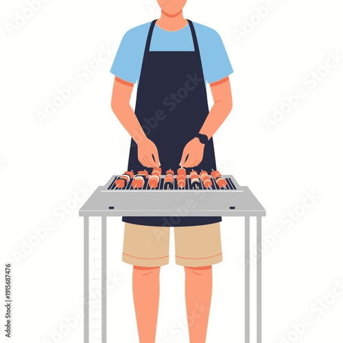 Culinary Artist Grilling Skewers Creating Delicious Appetizers Outdoors