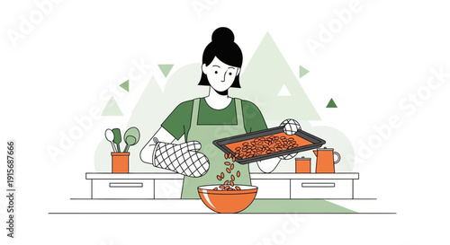 Culinary Creation Process Of A Young Woman Preparing Food At Home