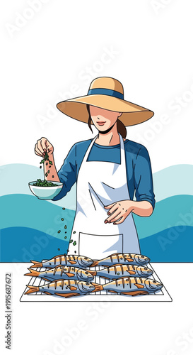 Culinary Creation Of Freshly Caught Seafood Preparation