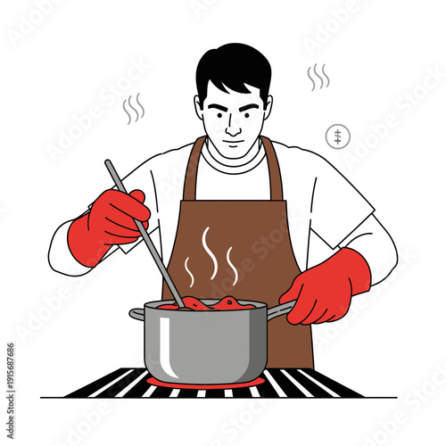 Culinary Creation Man Stirring Pot Delicious Food Preparation At Home