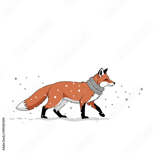 Cute Winter Fox Wearing A Cozy Scarf In A Snowy Environment