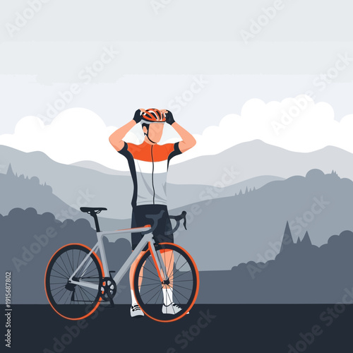 Cyclist Prepares For Ride Amidst Scenic Mountainous Landscape