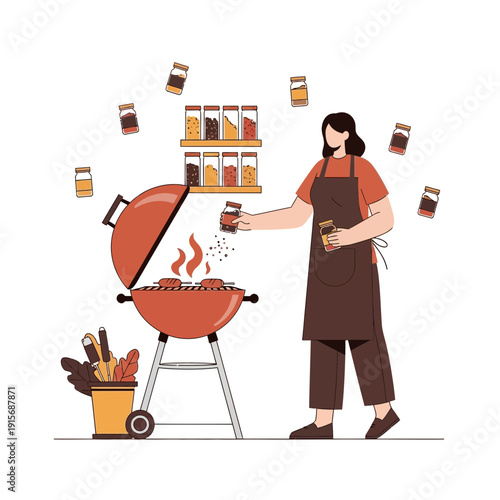 Culinary Expert Grilling Delicious Food With Seasonings For A Backyard Feast