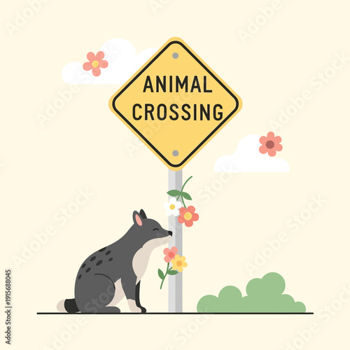 Cute Fox Sniffing Flowers Near Animal Crossing Sign