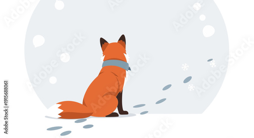 Cute Fox Sitting in Snow With Scarf
