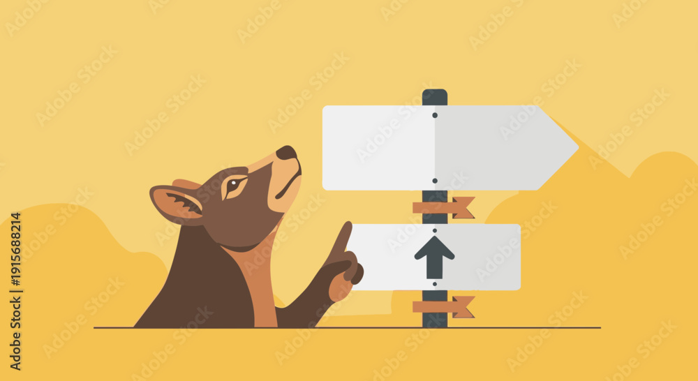 Obraz premium Curious Animal Contemplates Directional Signpost Choices
