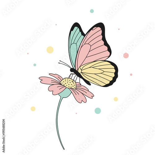 Delicate Butterfly Alighting Gracefully Upon a Pastel Bloom