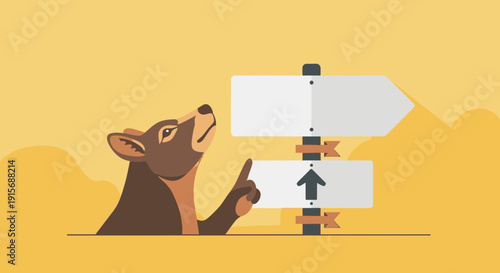 Curious Animal Contemplates Directional Signpost Choices