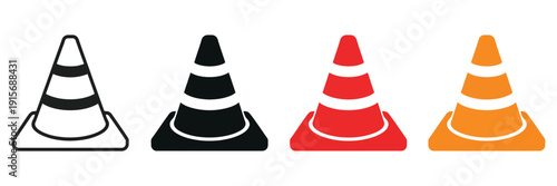 Traffic Cone Icon Set, Road Cone Vector Collection with Road Divider Cones, Roadblock and Road Barrier Mark Symbol Illustration for Apps, Websites, Navigation, and Safety Design
