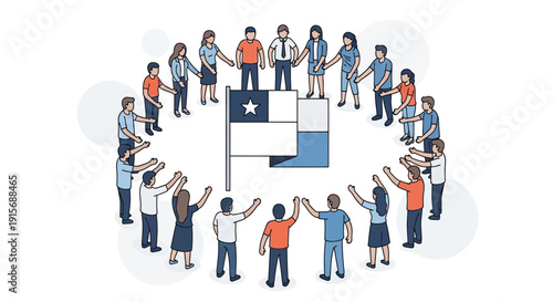 Diverse Crowd Forms Circle Around Flag Symbolizing Unity and Patriotism