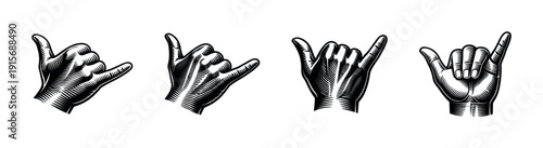 Hand gesture flat vector icons set - shaka sign and hang loose designs collection