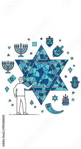 Depiction Of Jewish Holiday Symbols: A Modern Artistic Illustration With Religious Significance
