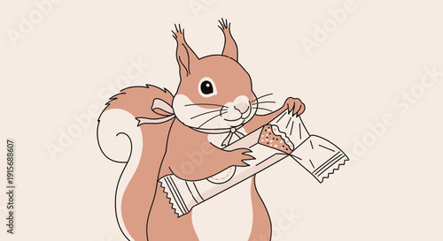 Cute Squirrel Unwrapping A Delicious Treat With A Bow Tie