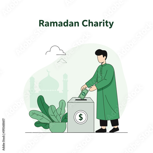 Depiction Of Islamic Charity Donation During The Holy Month Of Ramadan Representing Generosity