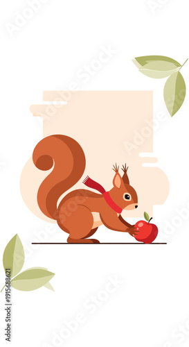Cute Squirrel Wearing A Scarf With An Apple