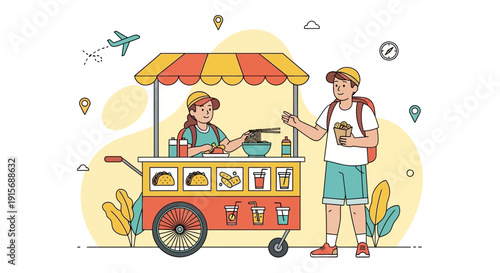 Diverse Food Cart Scene Capturing Global Travel and Culinary Delights