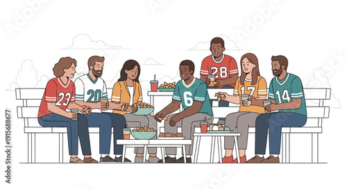 Diverse Friends Enjoying Game Day Snacks Together Outdoor Gathering