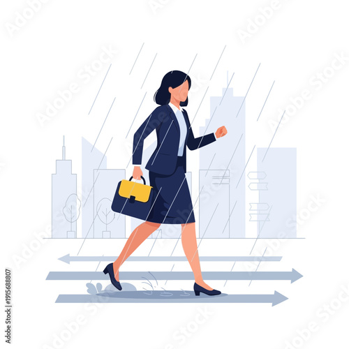Determined Professional Striding Confidently Through Urban Downpour