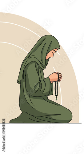 Devoted Muslim Woman Praying With Prayer Beads Serene Spiritual Moment