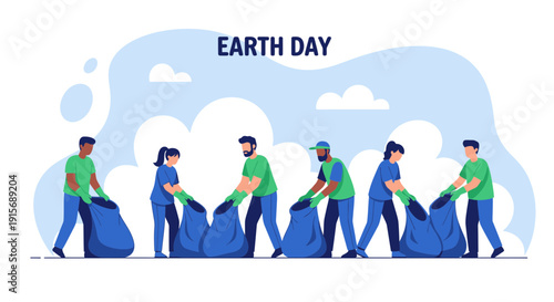 Diverse Group Of People Cleaning The Earth On Earth Day