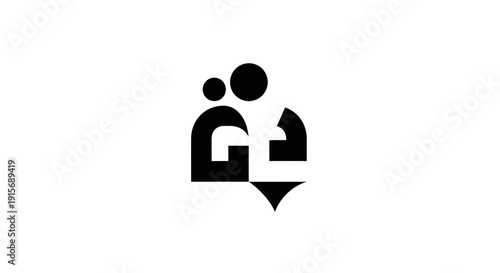 Simple black icon representing two people or a user profile with a downward arrow.
