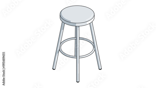Simple grey metal bar stool with a round seat and footrest shown in a three-quarter perspective on a white background.