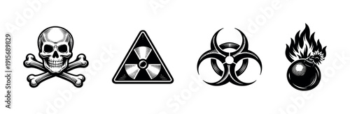 Hazard warning symbols collection. flat vector icons set featuring danger and alert signs