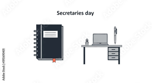 Desk with computer and notebook for secretary office workspace