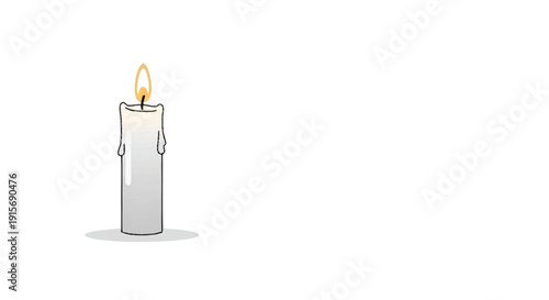 White candle with melting wax and yellow flame burning candle