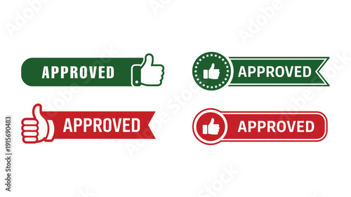 Green and red approved badges with thumbs up stamp